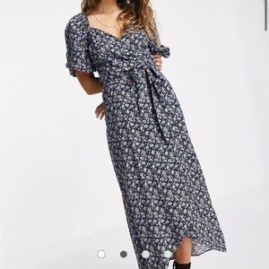 Topshop Floral midi Dress tie back wrap size 10